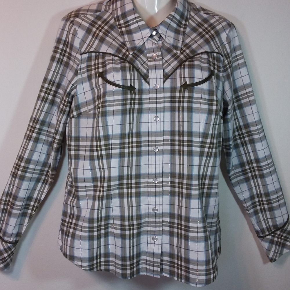 Allen B. Soft Green Plaid Western Snap Shirt